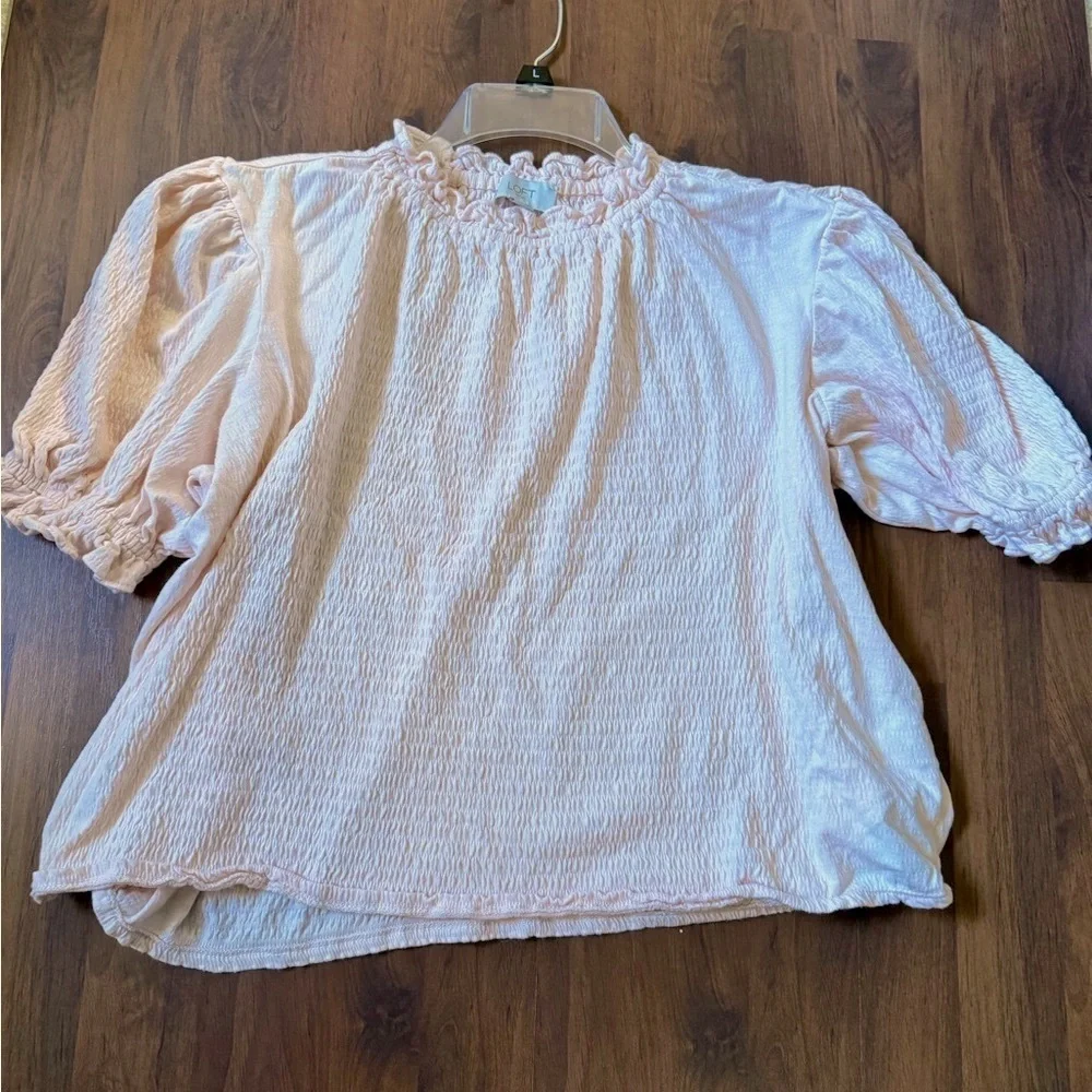 LOFT Smocked Women's Pink Ruffled Top Size Large